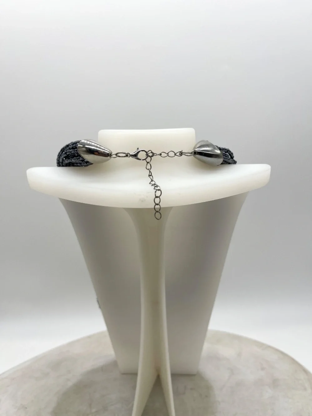 Multi Strand Black Seed Gunmetal Blue Necklace Layered Bib Statement Boho